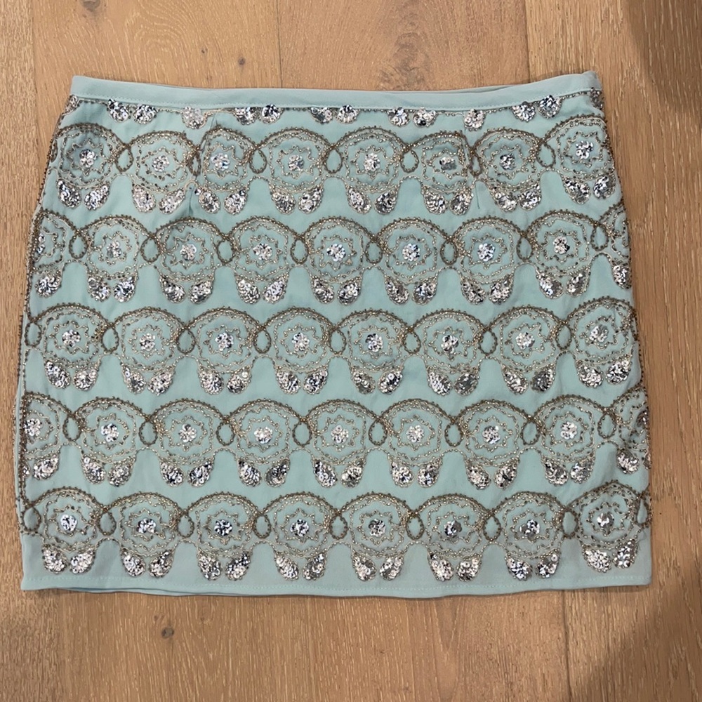 English Rose Mint Colored Beaded Mini Skirt